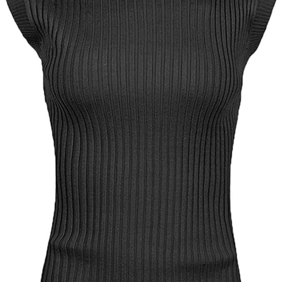Women Sleeveless High Neck Turtleneck Stretchable Knit Sweater Top - Picture 1 of 5
